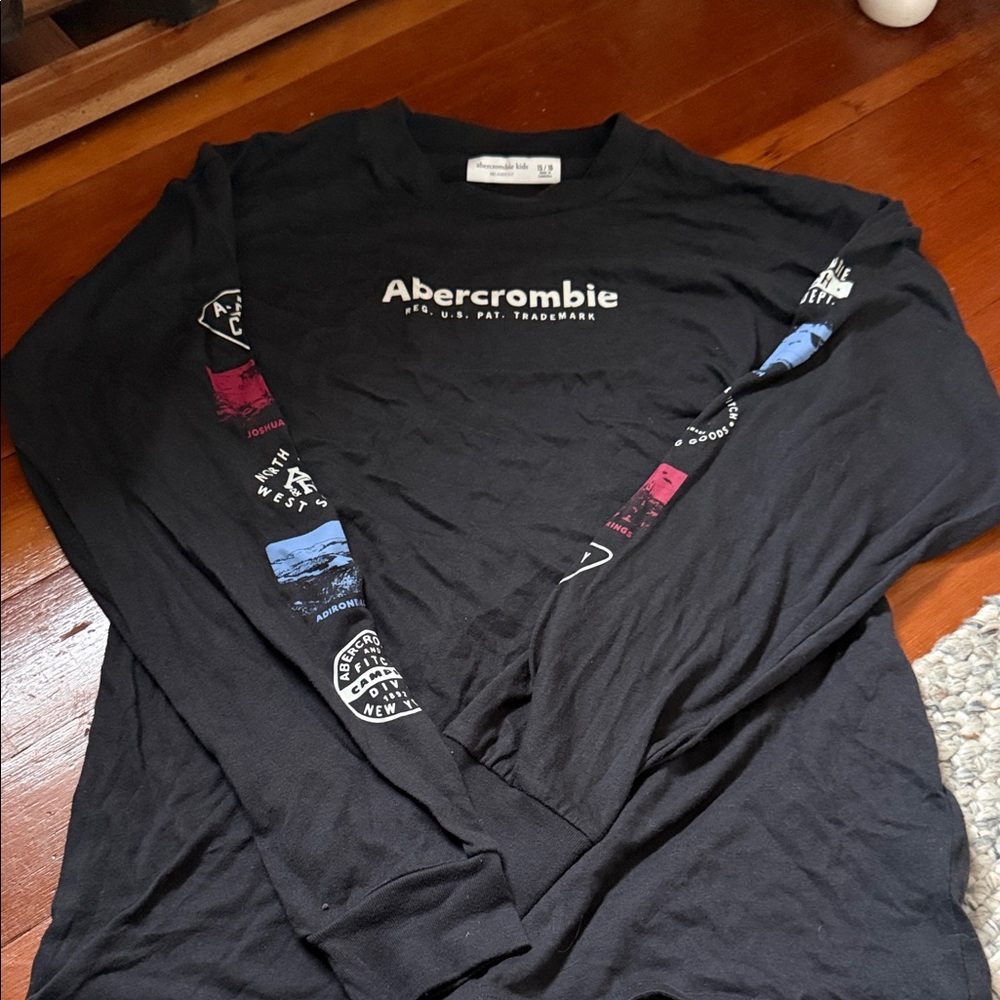 NWOT Abercrombie & Fitch Black Long Sleeve Tee with Colorful Accents